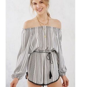 Urban Outfitters Off-The-Shoulder Striped Romper